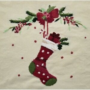 Vintage Embroidered Christmas Stocking Floral Design 11.5x11 Handmade Fabric Art
